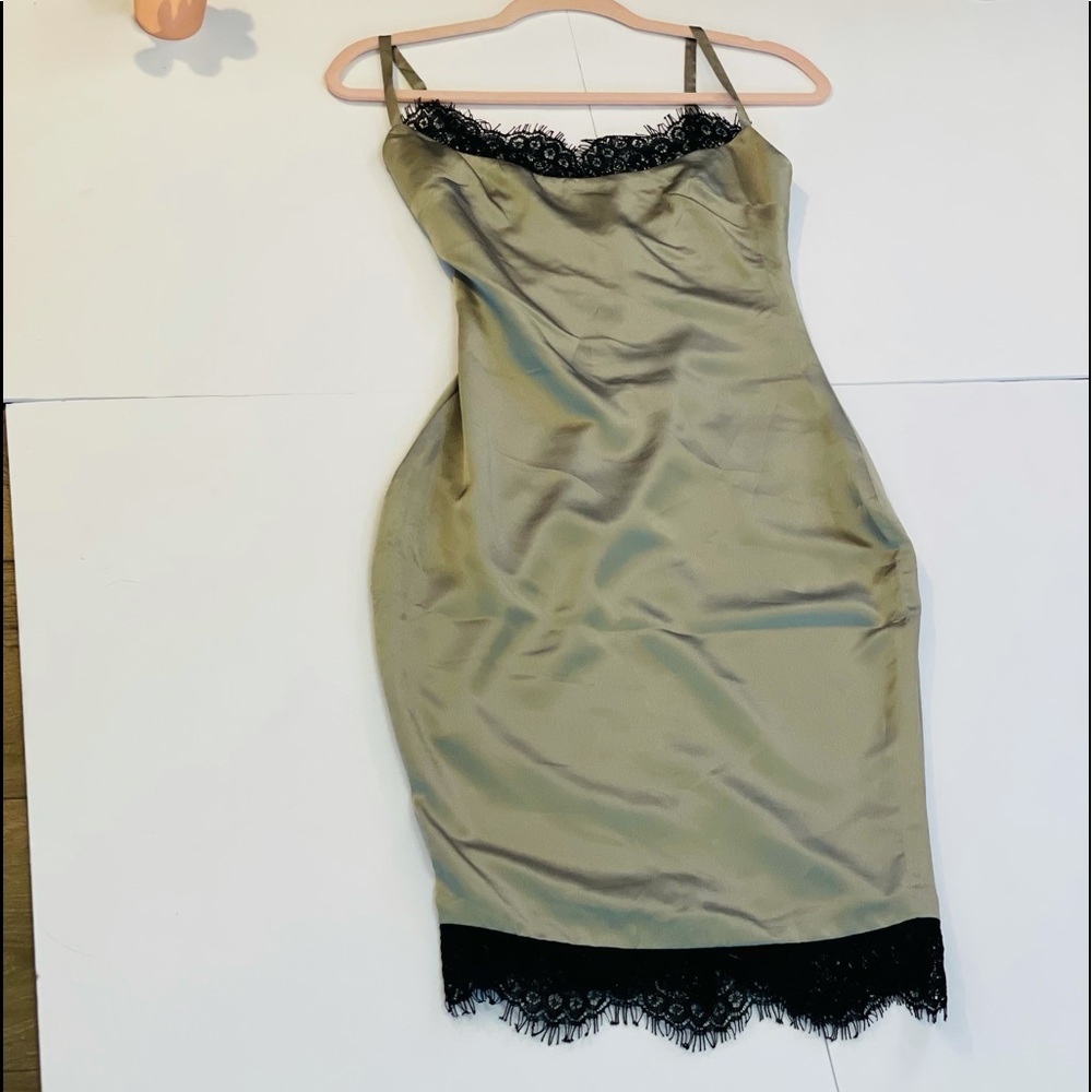 House of CB Designer Green & Black Slip Dress NEW